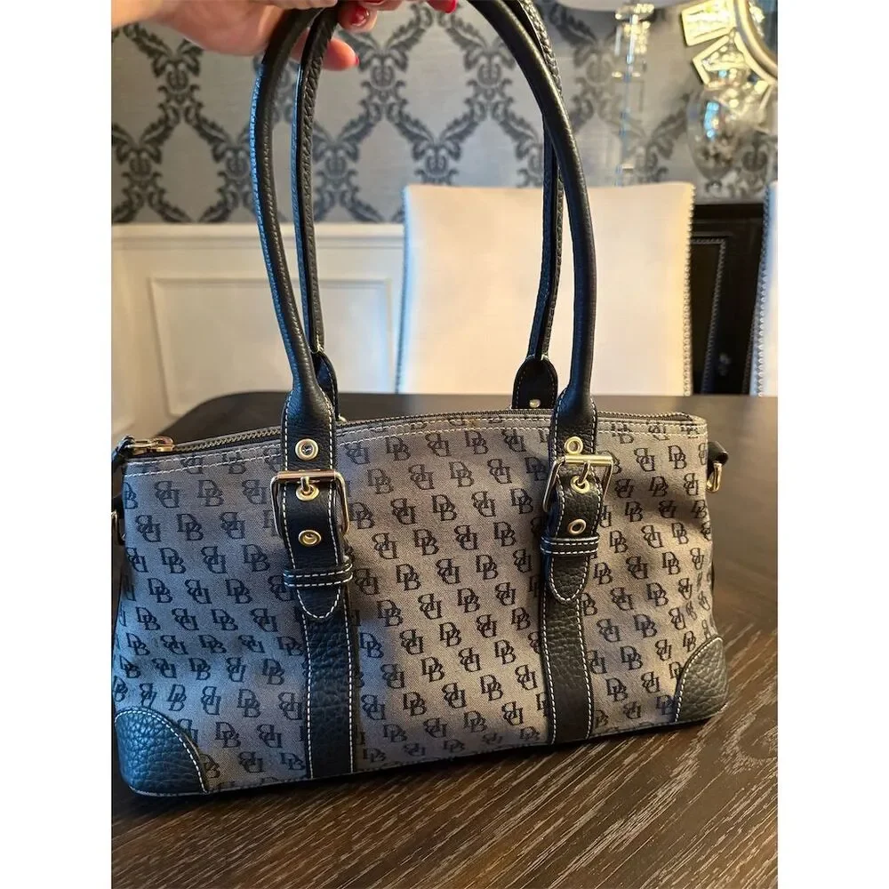 Dooney & Bourke Vintage Classic Women's Monogram Canvas Shoulder Bag Black/Gray - Picture 6 of 11